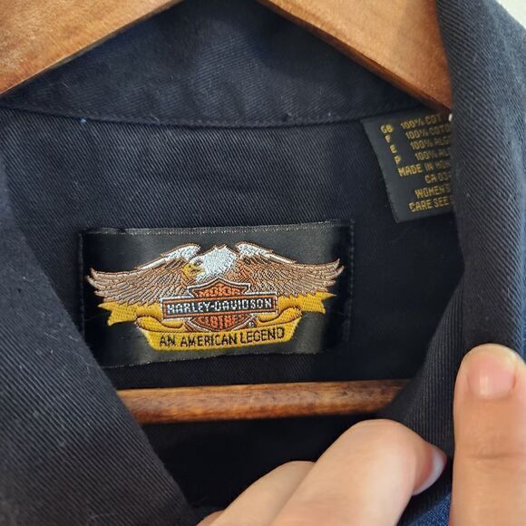 HARLEY- Davidson Denim Button Snap Front Top Size Large - Picture 6 of 7
